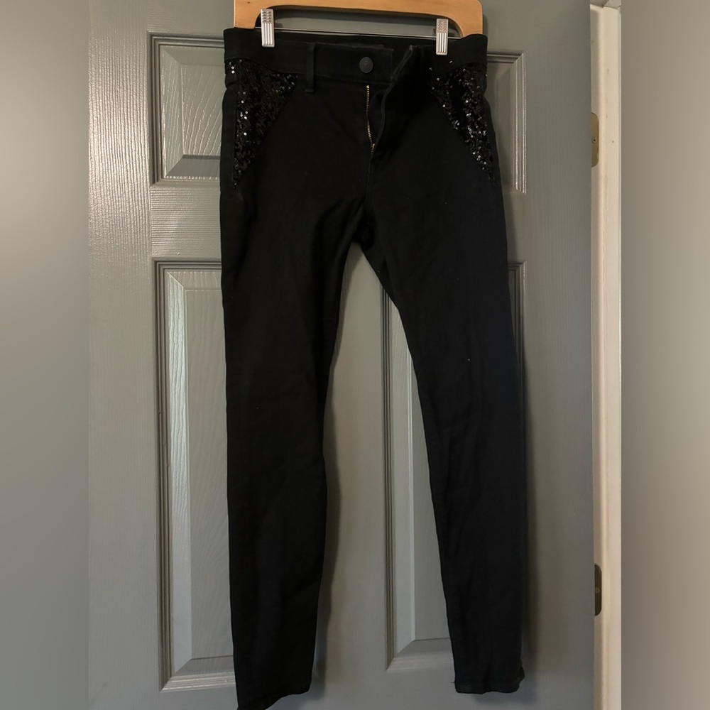Express‎ black mid rise sequin accents skinny slim jean size 6